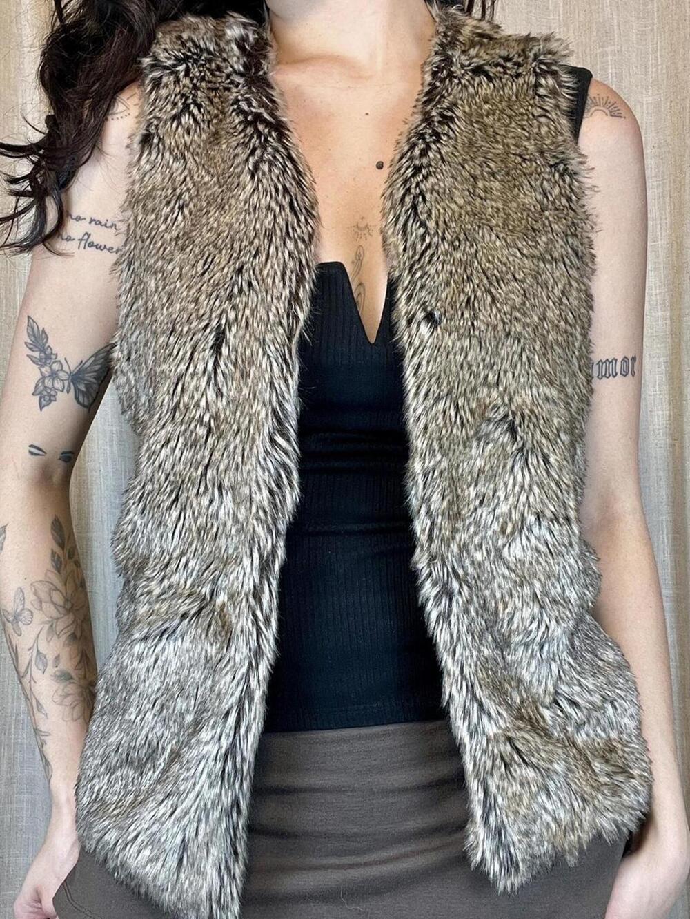 Y2K Brown faux fur vest